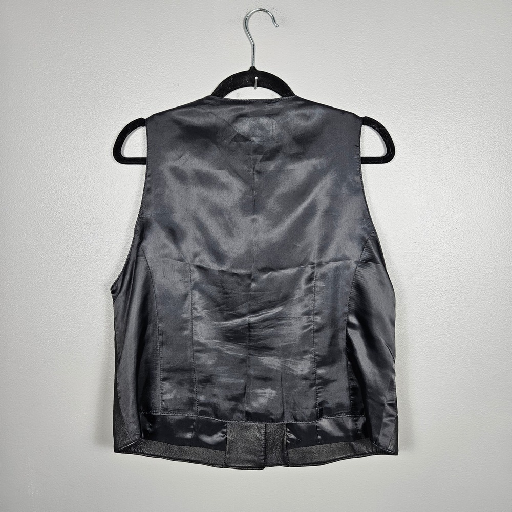 Jacqueline Ferrar Womens Large Genuine Leather Vest Button Front Vintage Black - Picture 2 of 7